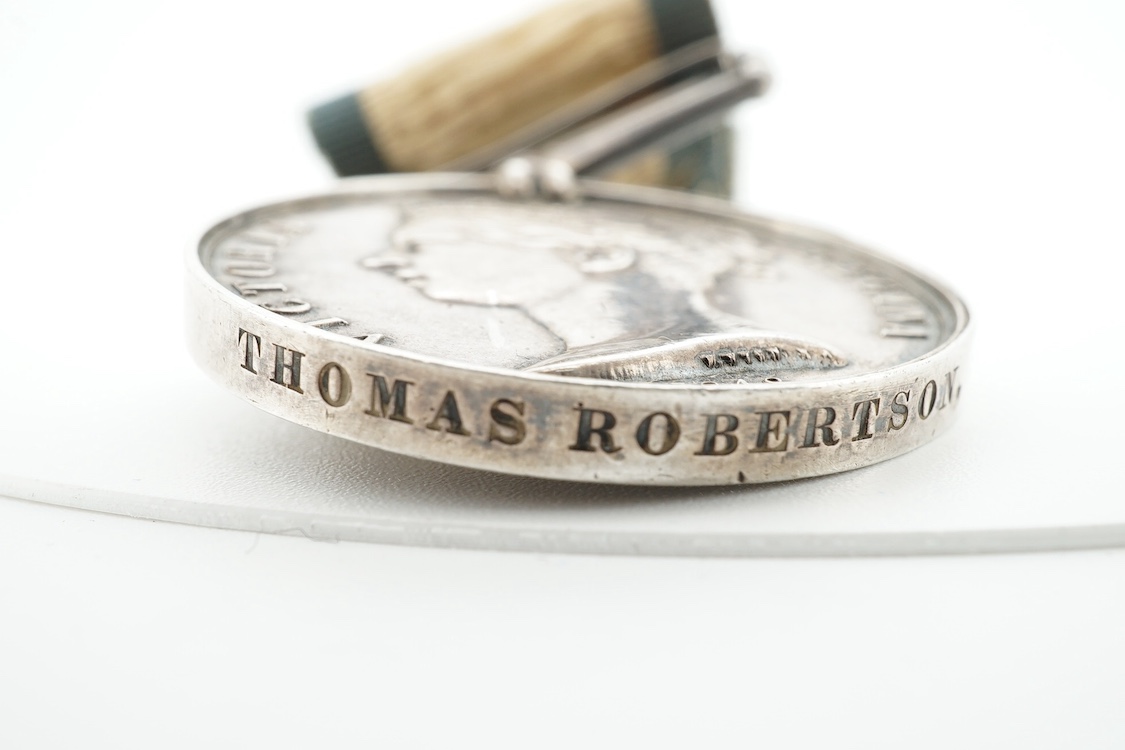 Battle of Trafalgar interest; Four medals awarded to members of the Robertson family. A Victorian naval General Service Medal to Thomas Robertson, Surgeon, with three bars for;, Sirius 17 April 1806, Trafalgar and Egypt,